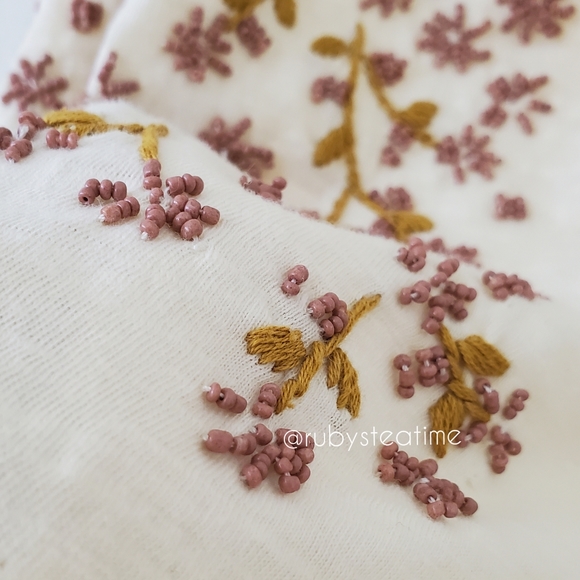 FREE PEOPLE Boho Floral Beaded Flowy Tank Top with Tie, Cream Knit, Embroidery - Picture 5 of 7